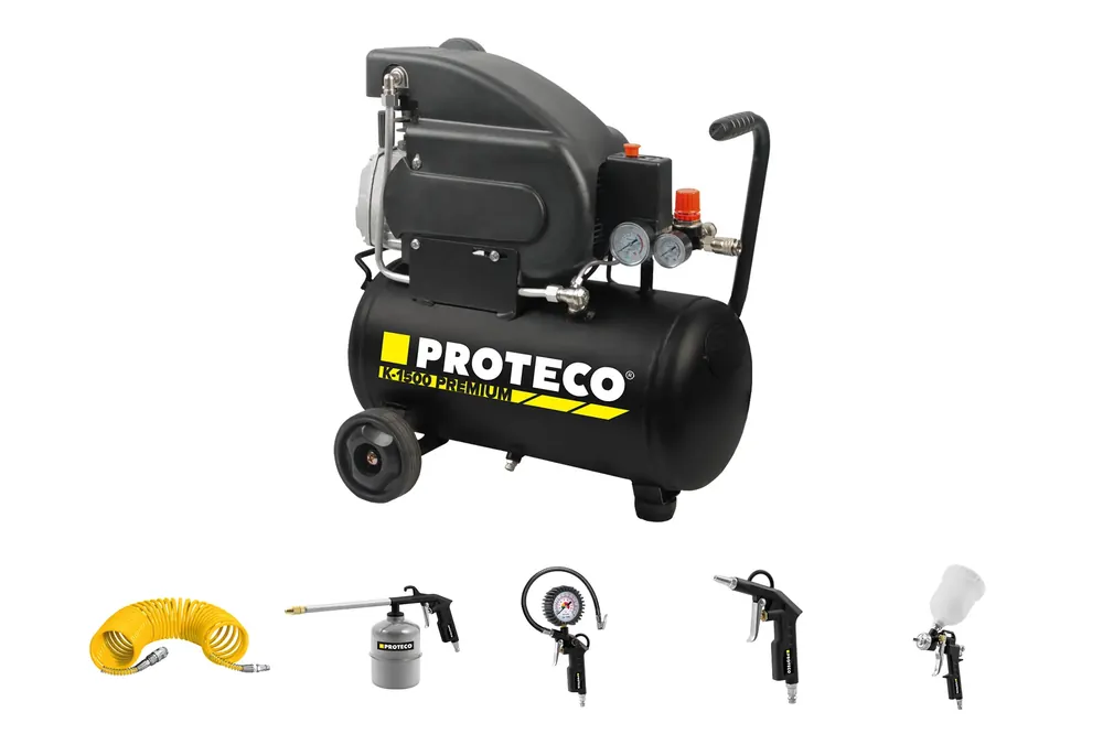 kompresor 1,5 kW PREMIUM, nádoba 24 L + sada pneumatického nářadí 5-dílná