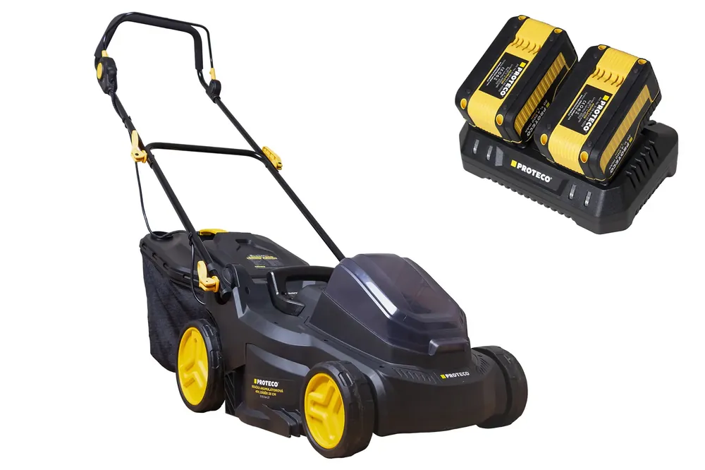 sekačka akumulátorová 40 V, záběr 38 cm, 500 W + 2 akumulátory 4 ah + nabíječka dual