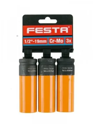 Nástavec 1/2" 19mm prodloužený kovaný - plast 3ks FESTA