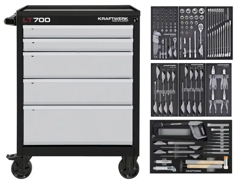 Dílenský vozík LT700 5 zásuvek + nářadí 7 moduly 151ks COMPLETO EVA Basic Line