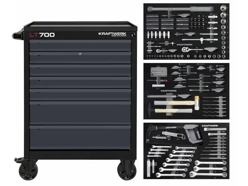 AKCE KW Dílenský vozík LT700 7 zásuvek (antracit) + nářadí 3 moduly 259ks COMPLETO EVA Basic Line
