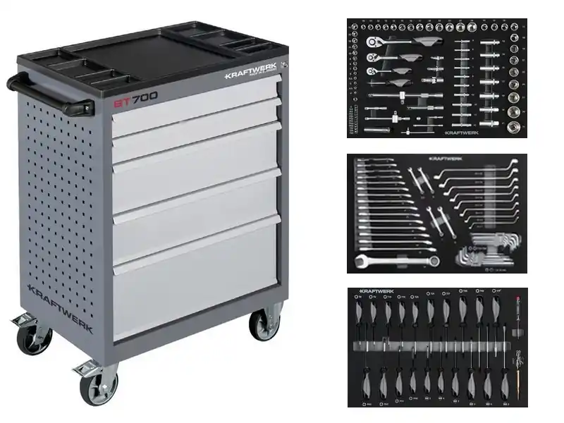 Dílenský vozík BT700 5 zásuvek + nářadí 3 moduly 152ks Basic Line