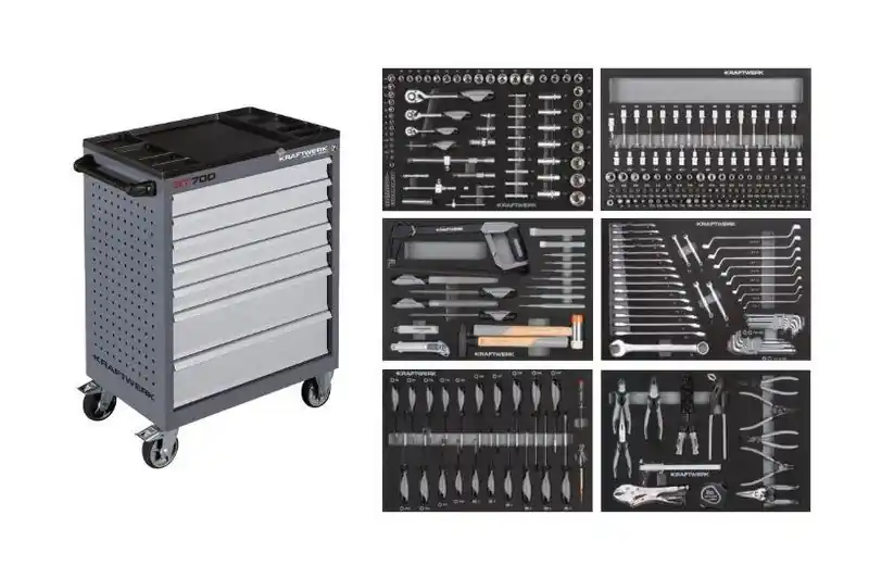 Dílenský vozík BT700 7 zásuvek + nářadí 6 modulů 299ks Basic Line