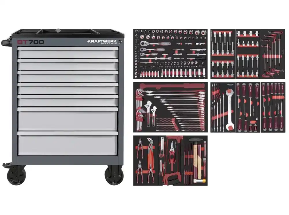 Dílenský vozík BT700 7 zásuvek + nářadí 11 modulů 278ks PROFI Line