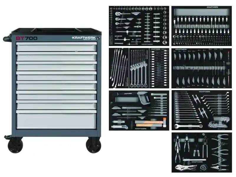 Dílenský vozík BT700 8 zásuvek + nářadí 9 modulů 351ks COMPLETO EVA Basic Line