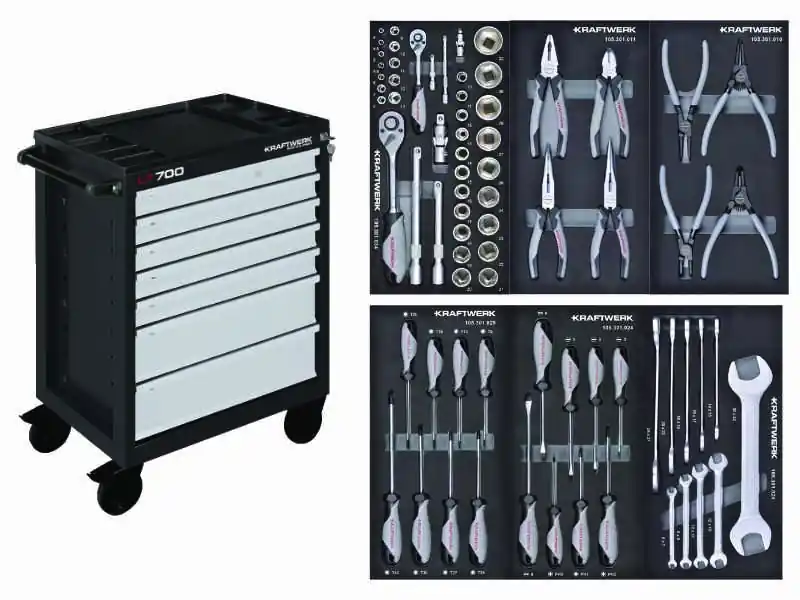 Dílenský vozík LT700 7 zásuvek + nářadí 6 modulů 74ks COMPLETO EVA Basic Line