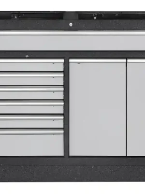 Dílenská skříň spodní 7 zásuvek, 2 dveře 1360x458x910mm MOBILIO GREY dílenský nábytek