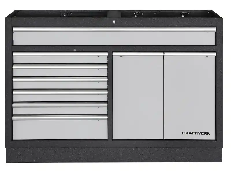 Dílenská skříň spodní 7 zásuvek, 2 dveře 1360x458x910mm MOBILIO GREY dílenský nábytek