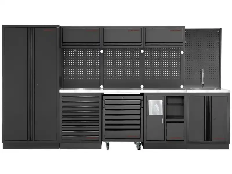 Dílenská stěna 3635x488x2000mm, SANITARY, deska NEREZ MOBILIO BLACK dílenský nábytek