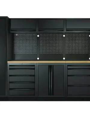Dílenská stěna 3635x488x2000mm, deska Multiplex MOBILIO BLACK dílenský nábytek