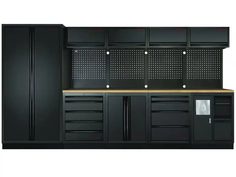 Dílenská stěna 3635x488x2000mm, deska Multiplex MOBILIO BLACK dílenský nábytek