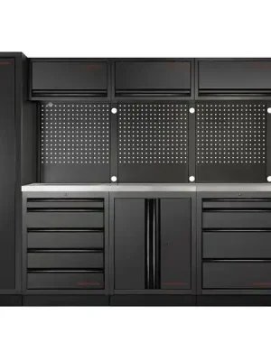 Dílenská stěna 3635x488x2000mm, deska NEREZ MOBILIO BLACK dílenský nábytek