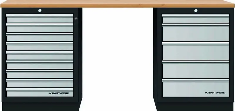 Dílenský stůl 2040x458x945mm, 14 zásuvek, deska Multiplex MOBILIO GREY dílenský nábytek