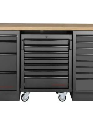 Dílenský stůl 2040x458x945mm, 19 zásuvek, deska Multiplex MOBILIO BLACK dílenský nábytek