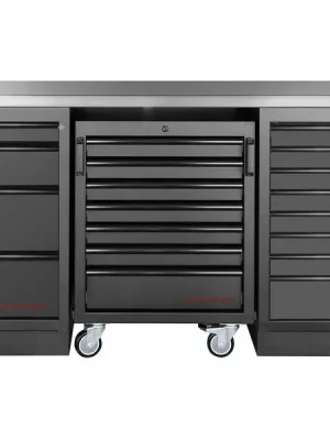 Dílenský stůl 2040x458x948mm, 19 zásuvek, deska NEREZ MOBILIO BLACK dílenský nábytek
