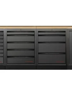 Dílenský stůl 2720x721x945mm 2 dveře + 17 zásuvek, deska Multiplex EXTRA HLUBOKÁ MOBILIO BLACK dílenský nábytek
