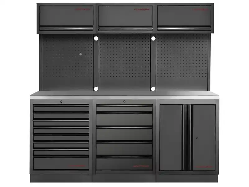 Dílenská stěna 2040x488x2000mm, deska NEREZ MOBILIO BLACK dílenský nábytek