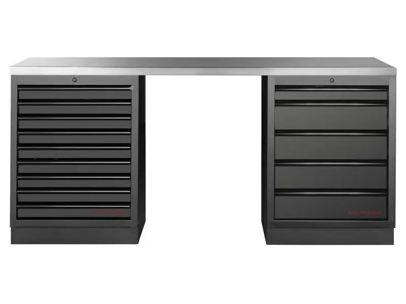 Dílenský stůl 2040x458x948mm, 14 zásuvek, deska NEREZ MOBILIO BLACK dílenský nábytek