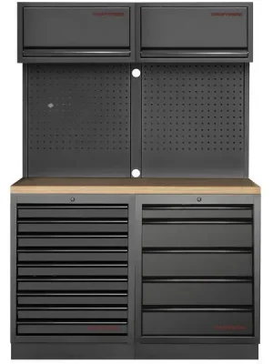 Dílenská stěna 1360x488x2000mm 14 zásuvek, deska Multiplex MOBILIO BLACK dílenský nábytek