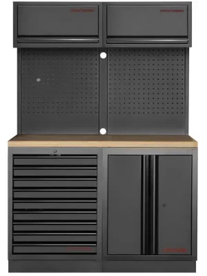 Dílenská stěna 1360x488x2000mm 9 zásuvek a skříňka, deska Multiplex MOBILIO BLACK dílenský nábytek