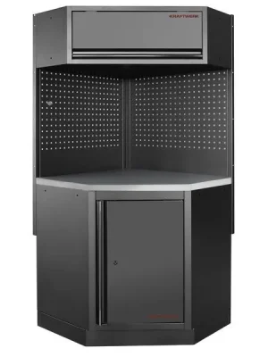 Dílenská stěna rohová 894/894x488x2000mm, deska NEREZ MOBILIO BLACK dílenský nábytek