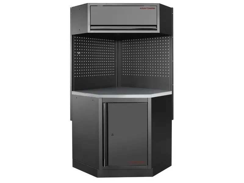 Dílenská stěna rohová 894/894x488x2000mm, deska NEREZ MOBILIO BLACK dílenský nábytek