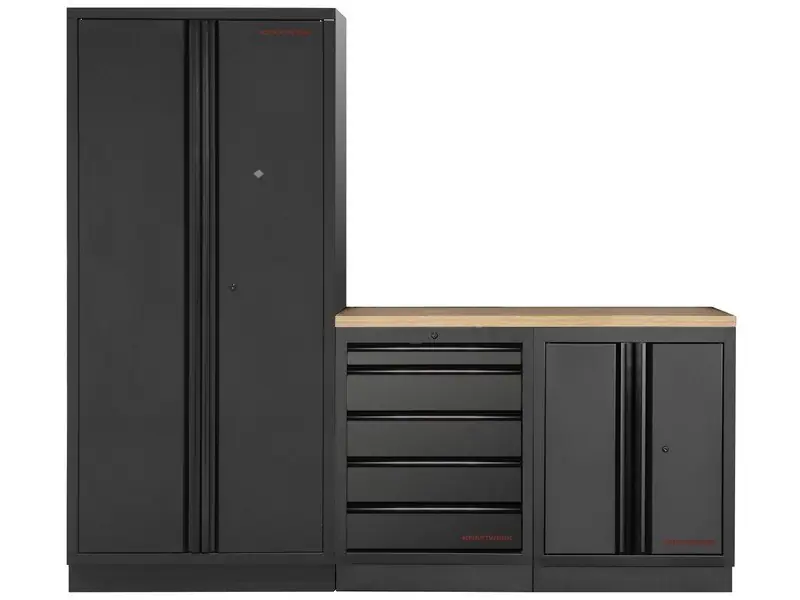Dílenský stůl 2275x458x2000mm + skříň 4 dveře + 5 zásuvek, deska Multiplex MOBILIO BLACK dílenský nábytek