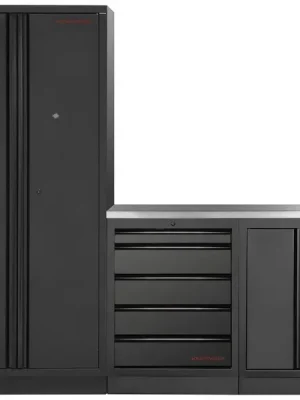 Dílenský stůl 2275x458x2000mm + skříň dveře + 5 zásuvek, deska NEREZ MOBILIO BLACK dílenský nábytek