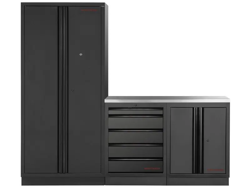 Dílenský stůl 2275x458x2000mm + skříň dveře + 5 zásuvek, deska NEREZ MOBILIO BLACK dílenský nábytek