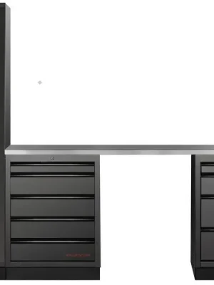 Dílenský stůl 2275x458x2000mm + skříň 1 dveře + 9 zásuvek, deska NEREZ MOBILIO BLACK dílenský nábytek