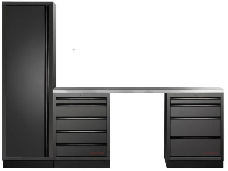 Dílenský stůl 2275x458x2000mm + skříň 1 dveře + 9 zásuvek, deska NEREZ MOBILIO BLACK dílenský nábytek