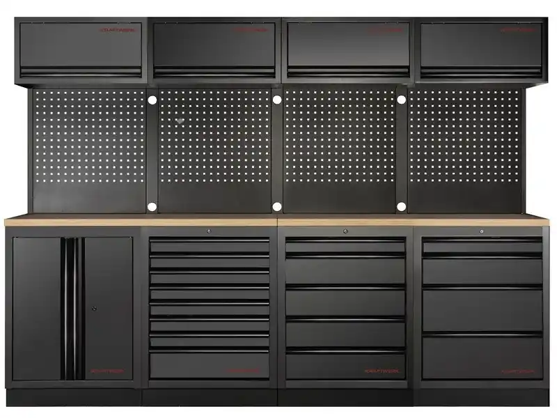 Dílenská stěna 2720x488x2000mm, deska Multiplex MOBILIO BLACK dílenský nábytek