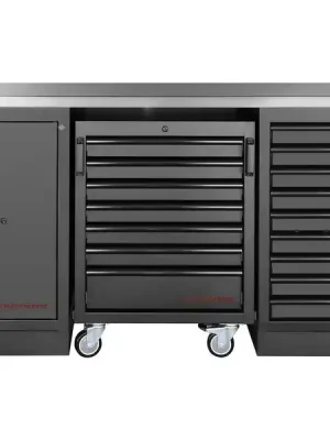 Dílenský stůl 2040x458x945mm, 2 dveře + 16 zásuvek, deska NEREZ MOBILIO BLACK dílenský nábytek