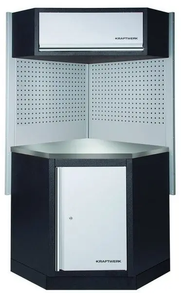 AKCE KW Dílenská stěna rohová 894/894x488x2000mm, deska NEREZ MOBILIO GREY dílenský nábytek