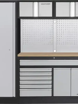AKCE KW Dílenská stěna 1960x488x2000mm, deska Multiplex MOBILIO GREY dílenský nábytek