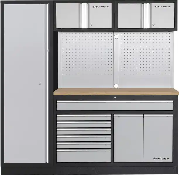 AKCE KW Dílenská stěna 1960x488x2000mm, deska Multiplex MOBILIO GREY dílenský nábytek