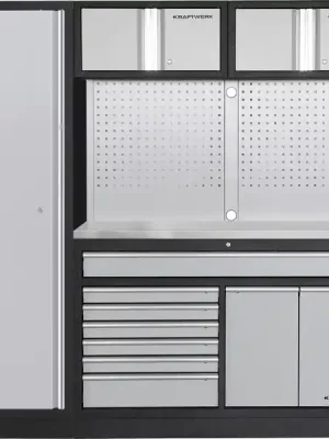 AKCE KW Dílenská stěna 1960x488x2000mm, deska NEREZ MOBILIO GREY dílenský nábytek