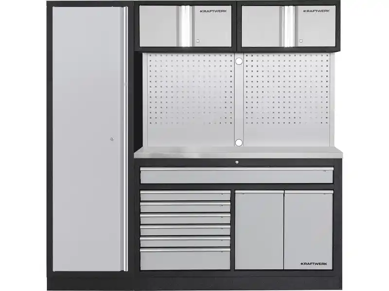 AKCE KW Dílenská stěna 1960x488x2000mm, deska NEREZ MOBILIO GREY dílenský nábytek