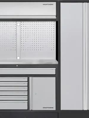 AKCE KW Dílenská stěna 2240x488x2000mm, deska NEREZ MOBILIO GREY dílenský nábytek
