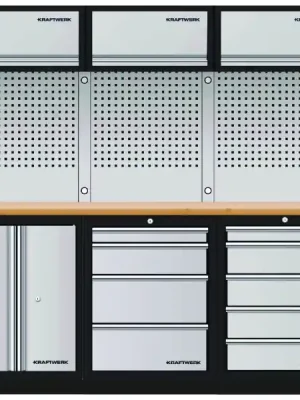 AKCE KW Dílenská stěna 2040x488x2000mm, deska Multiplex MOBILIO GREY dílenský nábytek