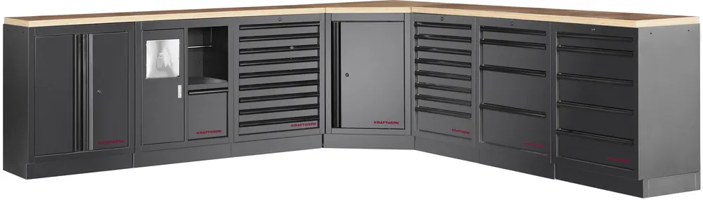 Dílenský stůl rohový 2904/2904x458x945mm, deska Multiplex MOBILIO BLACK dílenský nábytek
