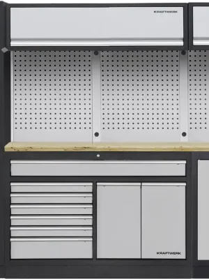 AKCE KW Dílenská stěna 2640x488x2000mm, deska Multiplex MOBILIO GREY dílenský nábytek