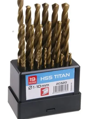 Sada vrtáků do kovu 1,0-10,0mm /0,5mm válcované HSS-TiN DIN338 19ks - plast