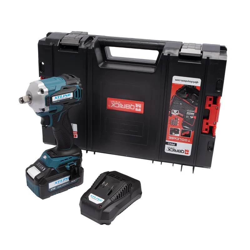AKCE XT Aku rázový utahovák na 1/2" hlavice bezuhlíkový 18 V, 400 Nm + baterie 5.0 Ah + nabíječka 3.5 A + box XTLINE