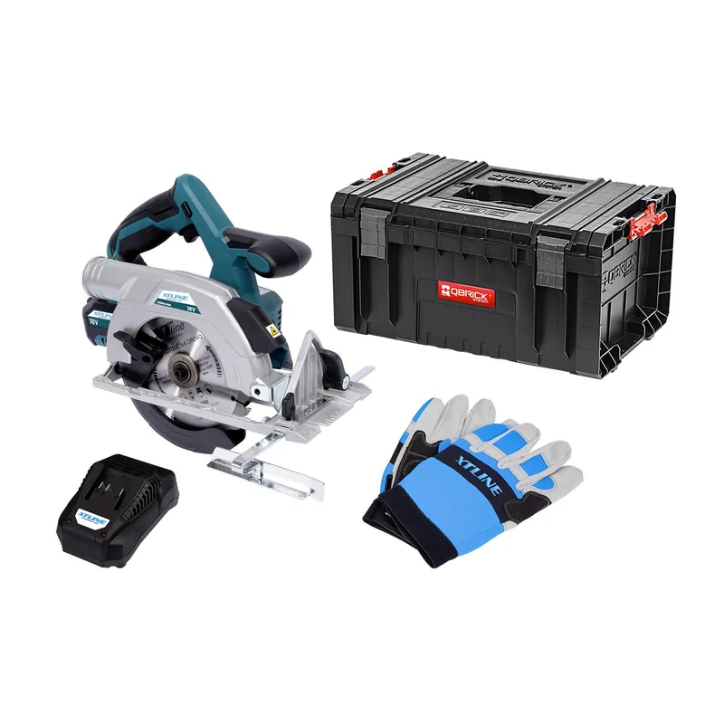 Aku kotoučová pila bezuhlíková 18 V /165 mm + baterie 5.0 Ah + nabíječka 3.5 A + box XTLINE