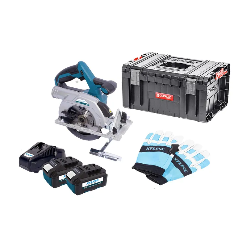 Aku kotoučová pila bezuhlíková 18 V /165 mm + 2 baterie 5.0 Ah + nabíječka 3.5 A + box XTLINE