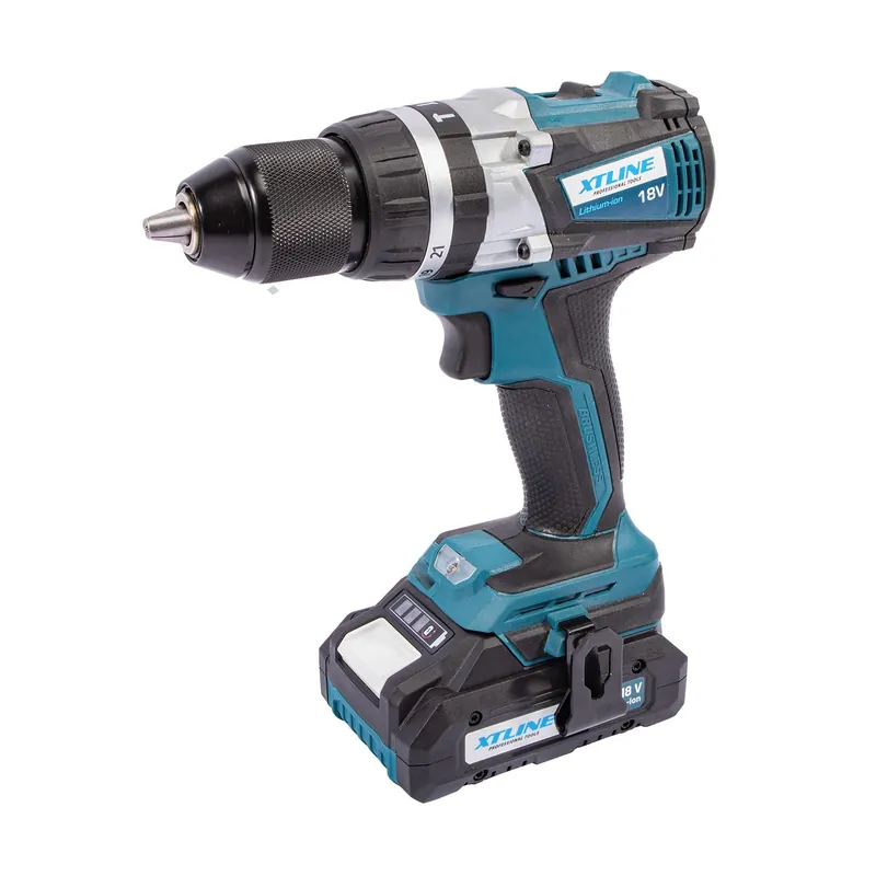 AKCE XT Aku vrtačka s příklepem bezuhlíková 18 V /65 Nm + 2 baterie 2.0 Ah + nabíječka 2.4 A XTLINE