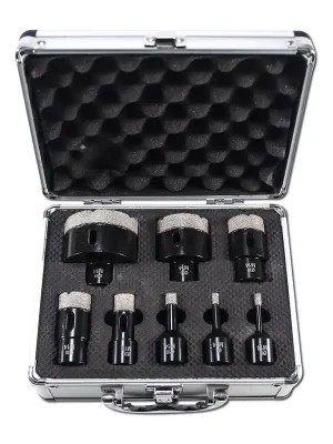 Sada vykružovacích diamantových korunek 8 dílů 6-68 mm, hliníkový box