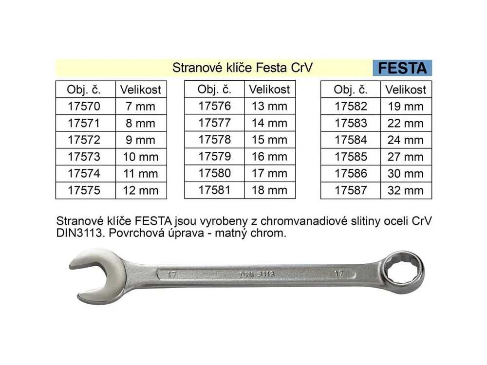 Očkoplochý klíč FESTA 11mm CrV