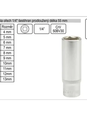 Gola ořech šestihran 1/4" prodloužený 10mm